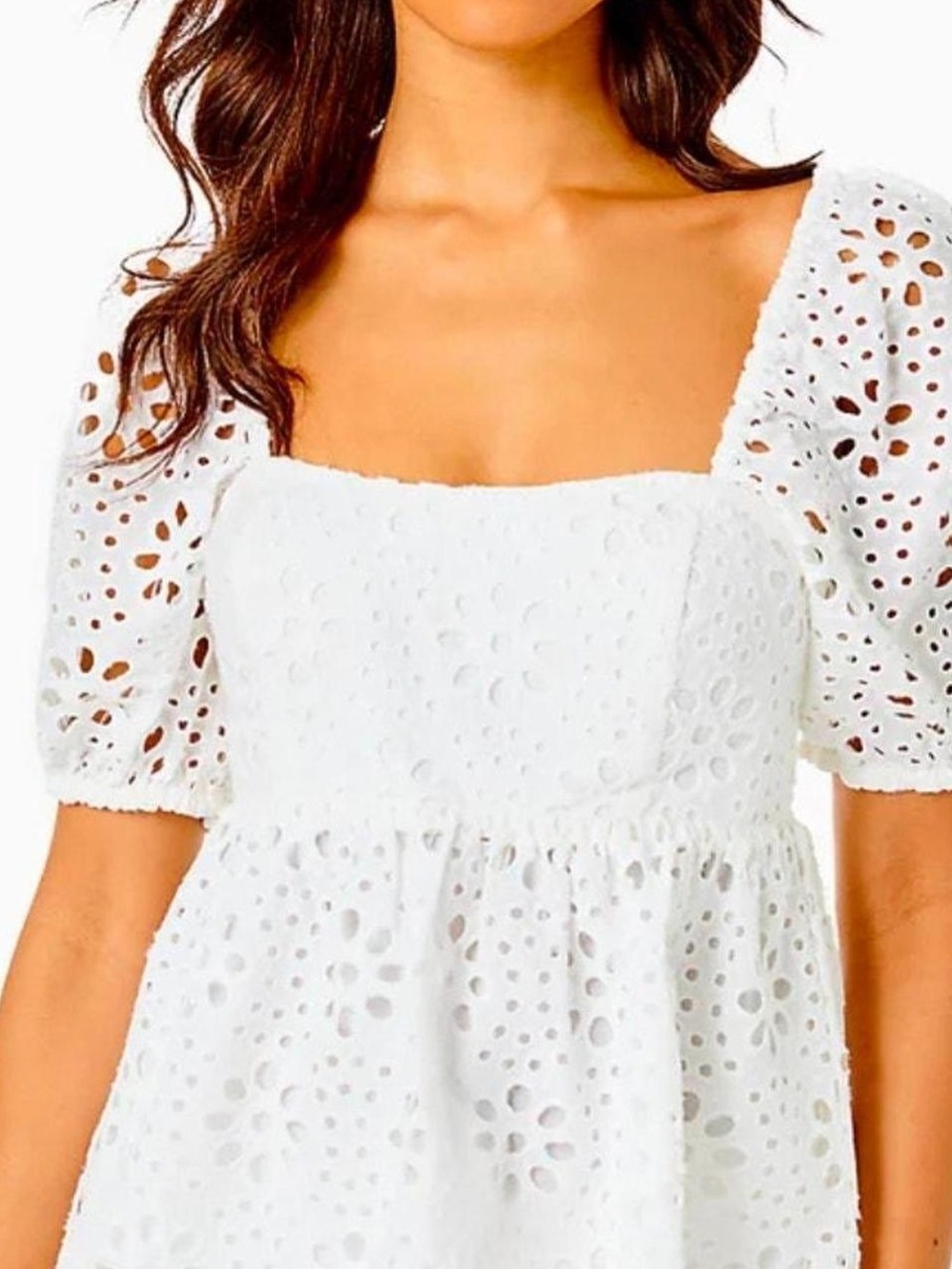 Lilly Pulitzer White Eyelet Square-Neck Puff Sleeve Top